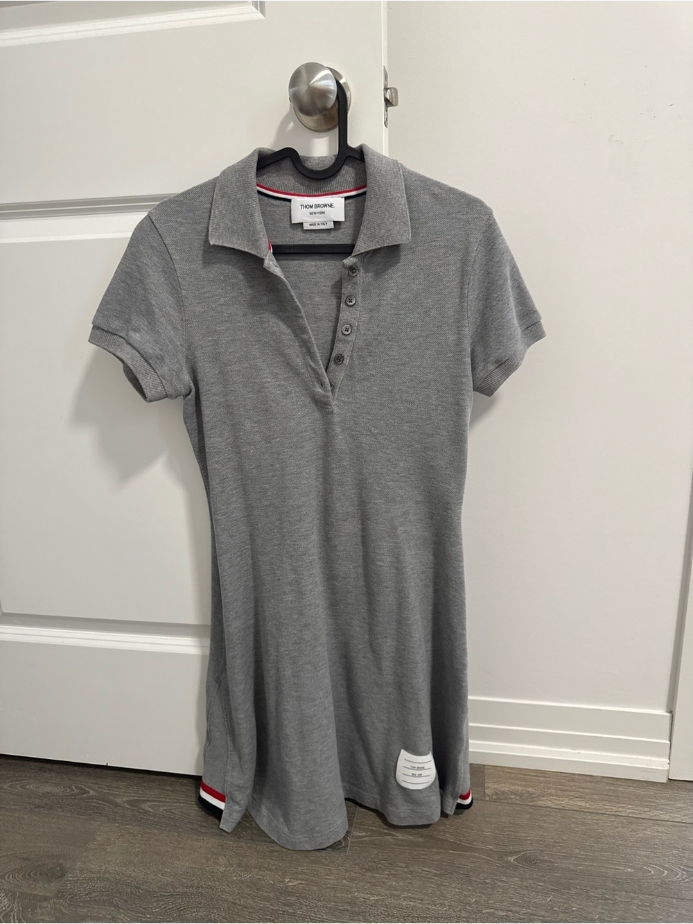 Thom Browne Grey Polo Shirt Dress with Signature Trim